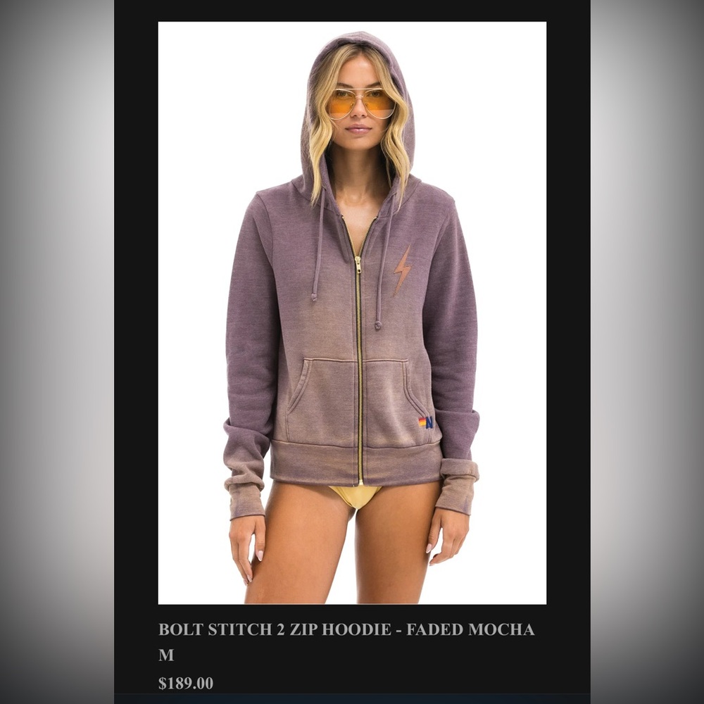 Bolt stitch zip hoodie. Faded mocha. Medium. Purplish mauve